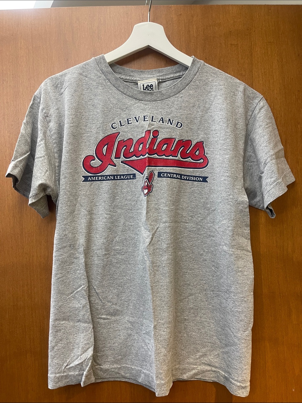 Vintage Lee Gray Cleveland Indians Red & Navy Logo Tee